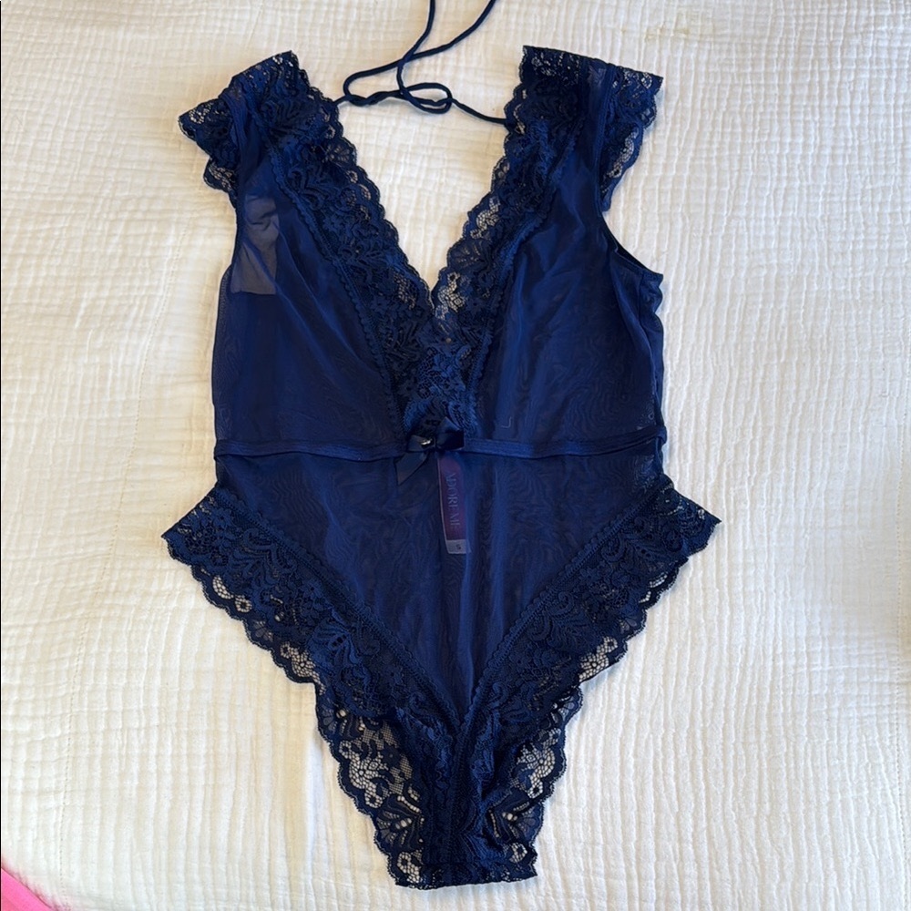Adore Me Navy Lace Bodysuit Teddy Lingerie